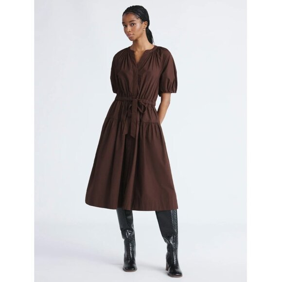 Free Assembly Dresses & Skirts - NWT Free Assembly Cotton Plus Size Brown Puffy Sleeved Tiered Midi Dress